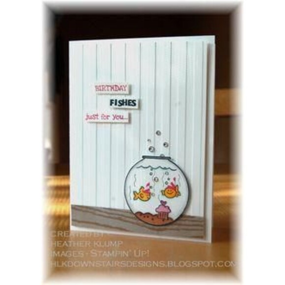 RARE Vintage Stampin Up Fishin Around Mounted Block Card Scrapbook Craft Bowl - Picture 10 of 12